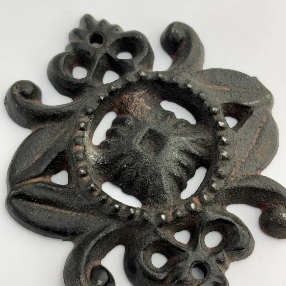 Antique Cast Iron Wall Hooks Brown Decorative Coat Hat Towel Hanging Vintage